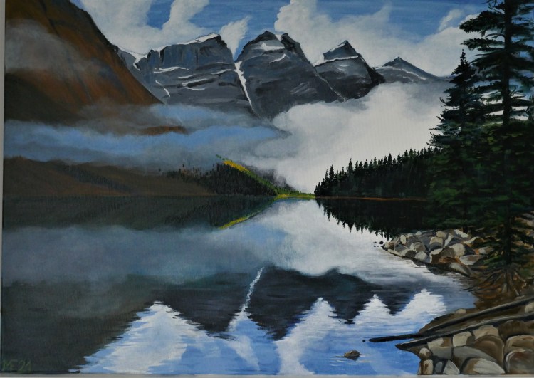 Morgennebel am Moraine Lake in Kanada (70x50cm, vergeben)